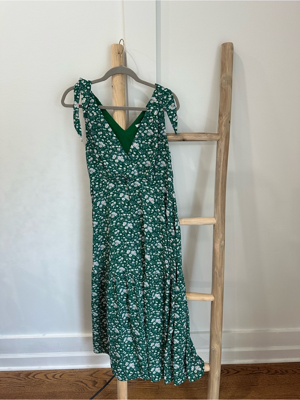 Collective Concepts Green Floral Midi Dress with Tie Straps